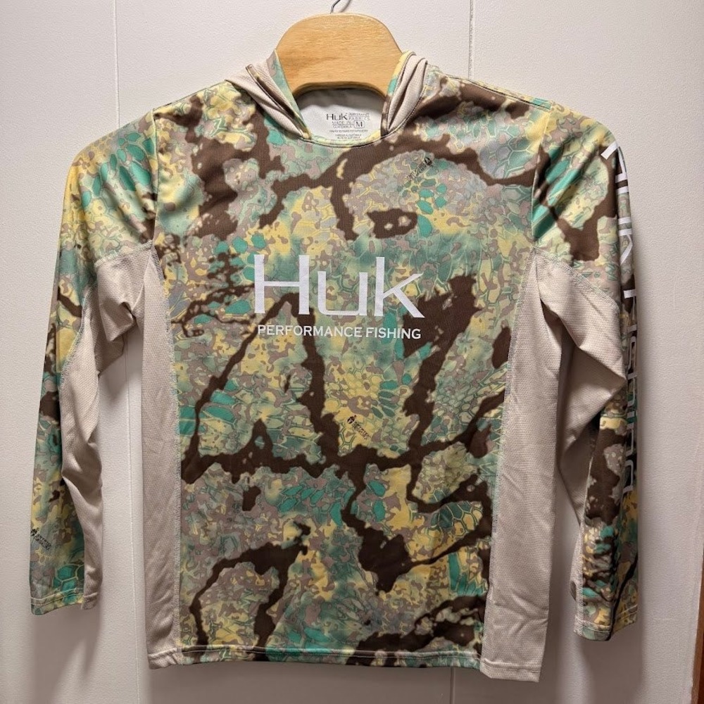 Huk Performance Fishing Hoodie Mens Size Medium Kryptek Obskura Camo Sun Shirt